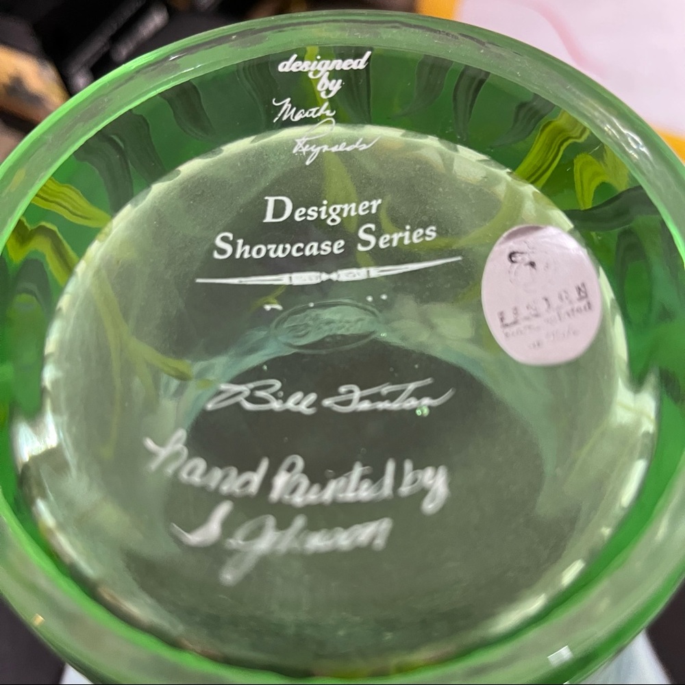 Fenton Desisgner Showcase Series Hand Painted Green Purple Vase Triple Signed - Picture 11 of 17